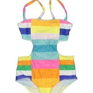 Belle Du Jour One Piece Swimsuit XL Colorful Stripes Cut Out Bandeau Top Style